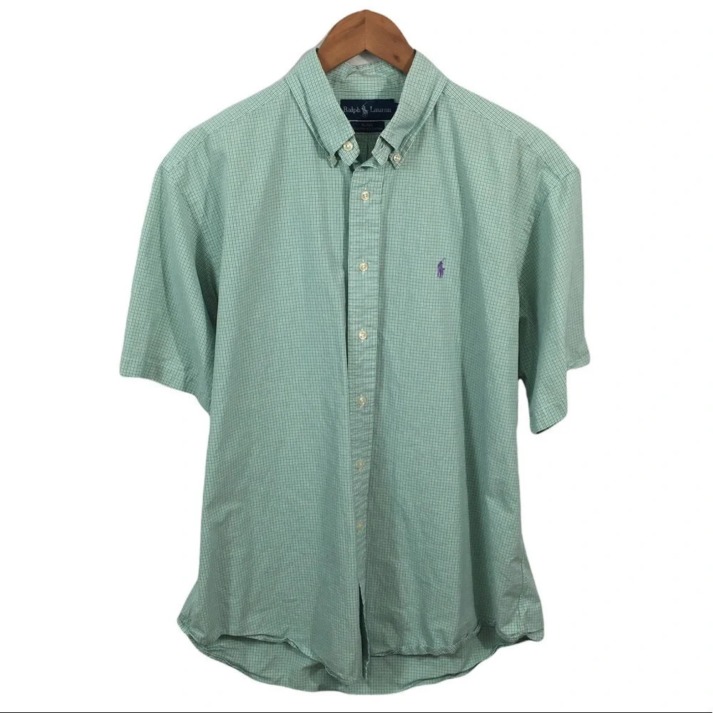 BF748 Mens POLO Ralph Lauren Blake 2 Ply Short Sleeve Button Down Shirt L